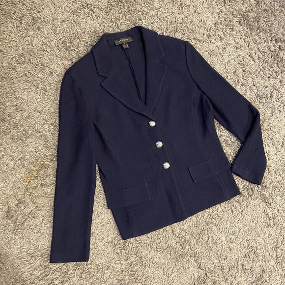 ST.JOHN NEW Wool Blend Long Sleeve Navy Blue Jacket Size 10
